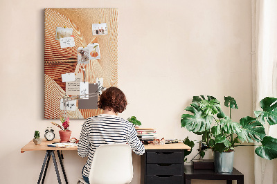 Tablero de corcho para pared Ondas y curvas en tonos beige.