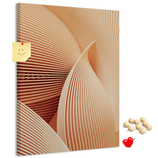 Tablero de corcho para pared Ondas y curvas en tonos beige.