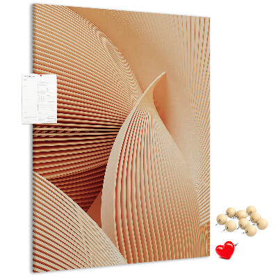 Tablero de corcho para pared Ondas y curvas en tonos beige.
