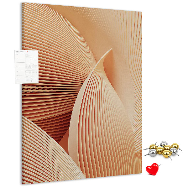 Tablero de corcho para pared Ondas y curvas en tonos beige.