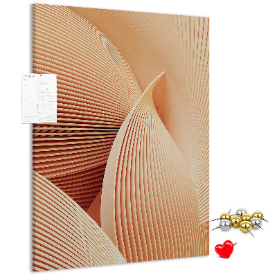 Tablero de corcho para pared Ondas y curvas en tonos beige.