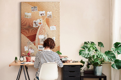 Tablero de corcho para pared Ondas y curvas en tonos beige.