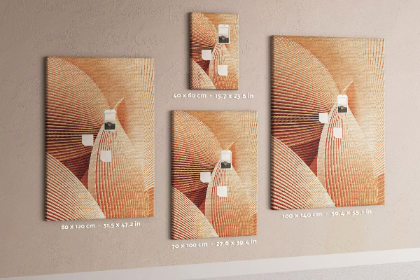 Tablero de corcho para pared Ondas y curvas en tonos beige.