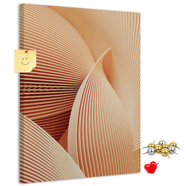 Tablero de corcho para pared Ondas y curvas en tonos beige.