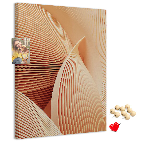 Tablero de corcho para pared Ondas y curvas en tonos beige.