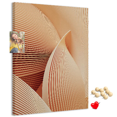 Tablero de corcho para pared Ondas y curvas en tonos beige.