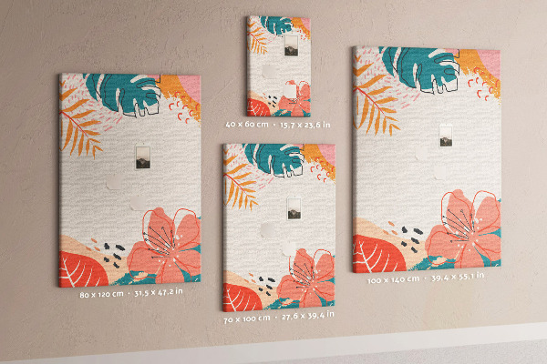 Pizarra de corcho decorativa con diseño de hojas y flores tropicales en tonos pastel