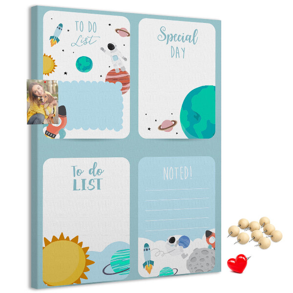 Tablero de corcho para pared con diseño de agenda cósmica y motivo planetario