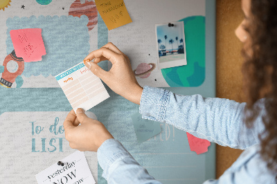 Tablero de corcho para pared con diseño de agenda cósmica y motivo planetario