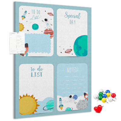 Tablero de corcho para pared con diseño de agenda cósmica y motivo planetario