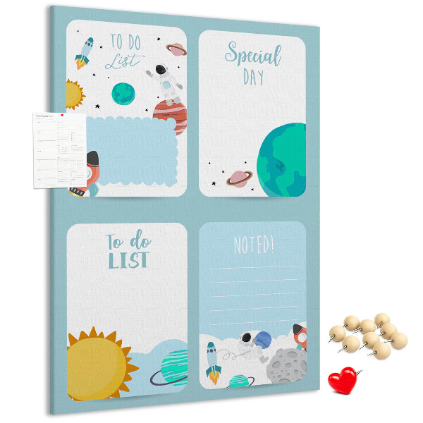 Tablero de corcho para pared con diseño de agenda cósmica y motivo planetario