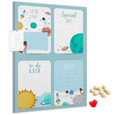 Tablero de corcho para pared con diseño de agenda cósmica y motivo planetario