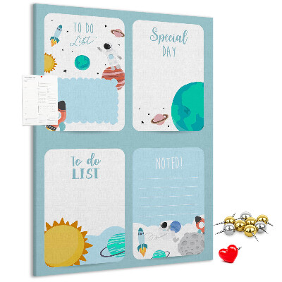 Tablero de corcho para pared con diseño de agenda cósmica y motivo planetario