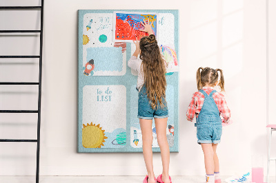 Tablero de corcho para pared con diseño de agenda cósmica y motivo planetario