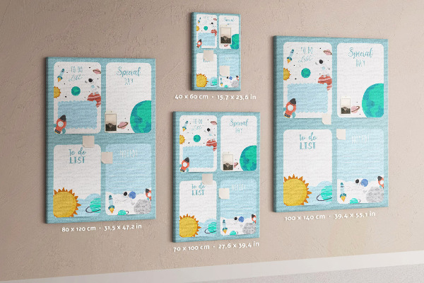 Tablero de corcho para pared con diseño de agenda cósmica y motivo planetario