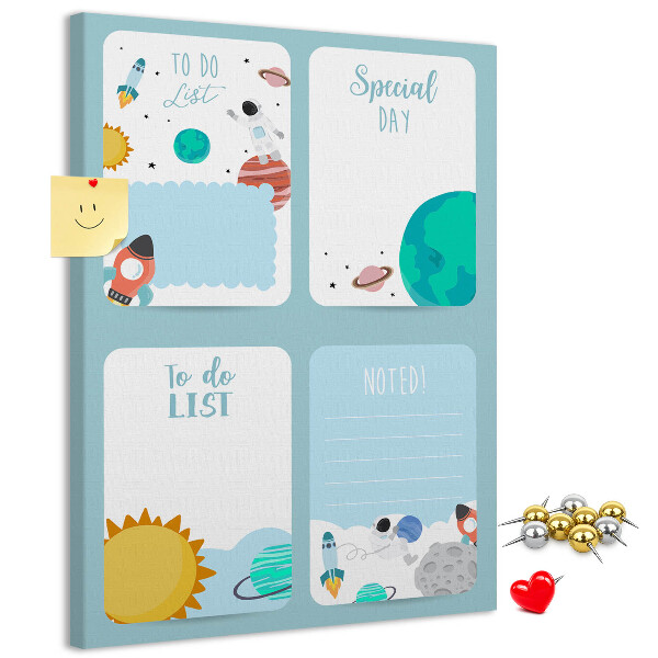 Tablero de corcho para pared con diseño de agenda cósmica y motivo planetario