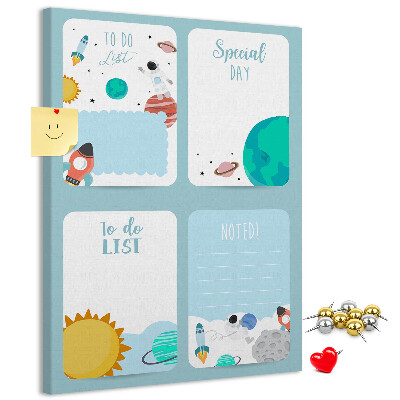 Tablero de corcho para pared con diseño de agenda cósmica y motivo planetario