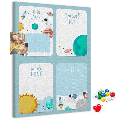 Tablero de corcho para pared con diseño de agenda cósmica y motivo planetario