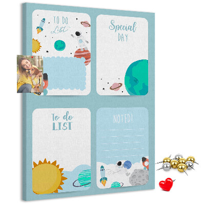 Tablero de corcho para pared con diseño de agenda cósmica y motivo planetario