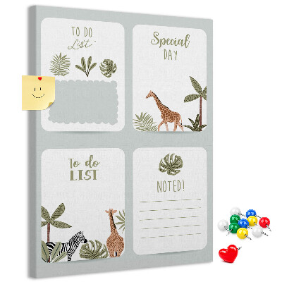 Tablón de corcho Tema de la selva con animales exóticos