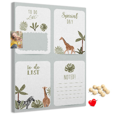 Tablón de corcho Tema de la selva con animales exóticos