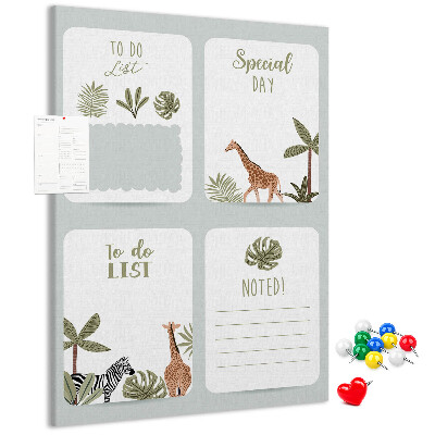 Tablón de corcho Tema de la selva con animales exóticos