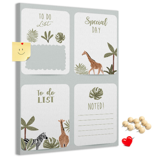 Tablón de corcho Tema de la selva con animales exóticos