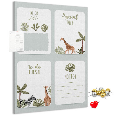 Tablón de corcho Tema de la selva con animales exóticos