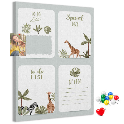 Tablón de corcho Tema de la selva con animales exóticos