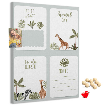Tablón de corcho Tema de la selva con animales exóticos