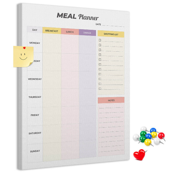 Tablero de corcho para pared planificador de comidas con secciones de colores