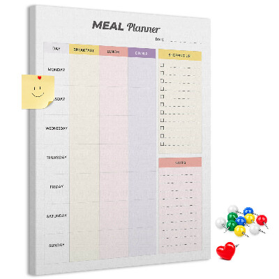 Tablero de corcho para pared Planificador de comidas con secciones de colores
