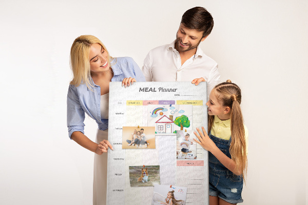 Tablero de corcho para pared planificador de comidas con secciones de colores