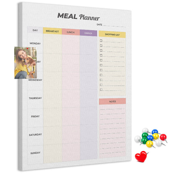 Tablero de corcho para pared planificador de comidas con secciones de colores