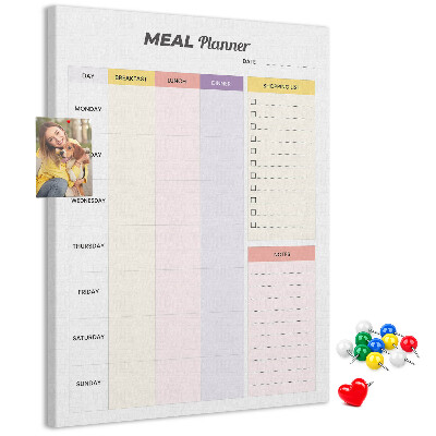 Tablero de corcho para pared planificador de comidas con secciones de colores