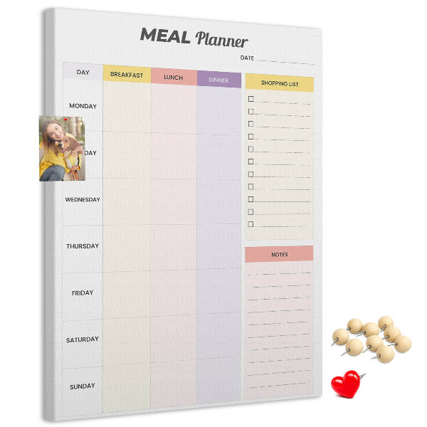 Tablero de corcho para pared planificador de comidas con secciones de colores