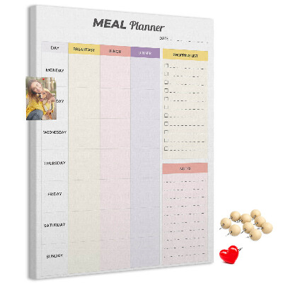 Tablero de corcho para pared planificador de comidas con secciones de colores