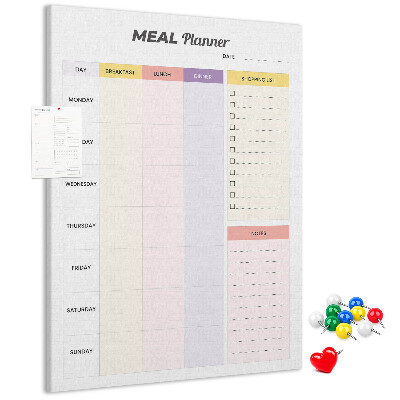 Tablero de corcho para pared planificador de comidas con secciones de colores