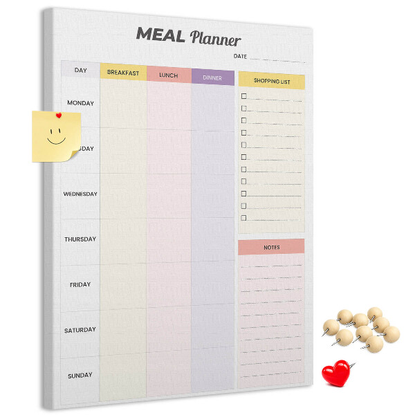 Tablero de corcho para pared planificador de comidas con secciones de colores