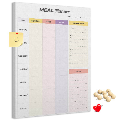Tablero de corcho para pared planificador de comidas con secciones de colores