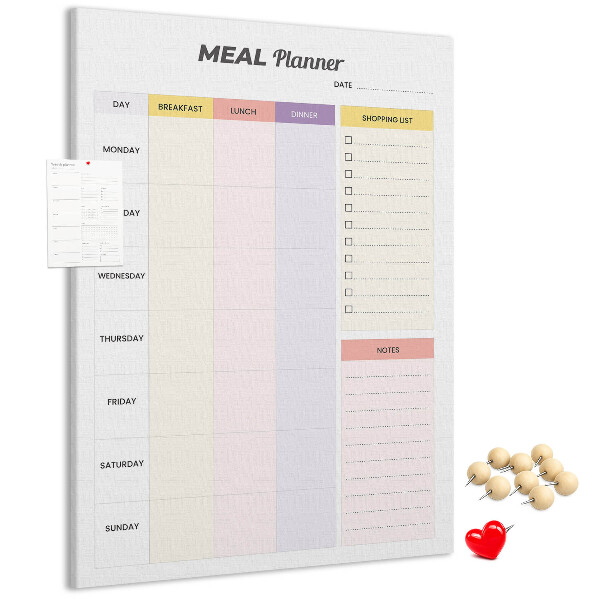 Tablero de corcho para pared planificador de comidas con secciones de colores