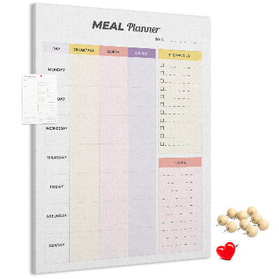 Tablero de corcho para pared planificador de comidas con secciones de colores