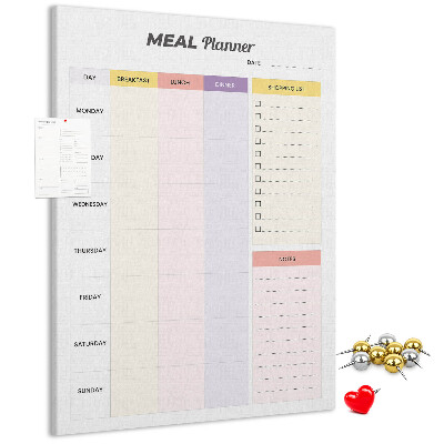 Tablero de corcho para pared planificador de comidas con secciones de colores