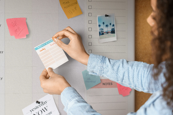Tablero de corcho para pared planificador de comidas con secciones de colores
