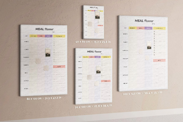Tablero de corcho para pared planificador de comidas con secciones de colores