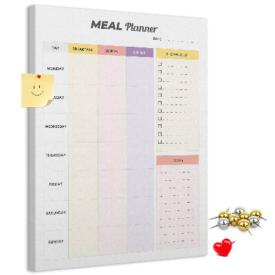 Tablero de corcho para pared planificador de comidas con secciones de colores