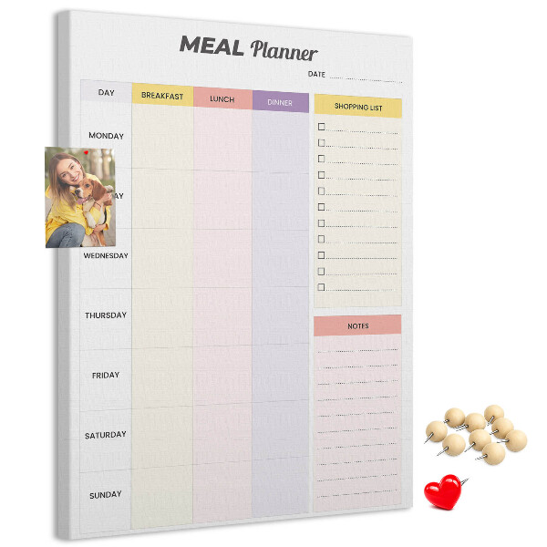 Tablero de corcho para pared planificador de comidas con secciones de colores