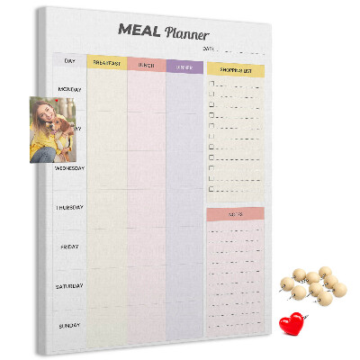 Tablero de corcho para pared planificador de comidas con secciones de colores
