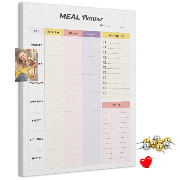 Tablero de corcho para pared planificador de comidas con secciones de colores