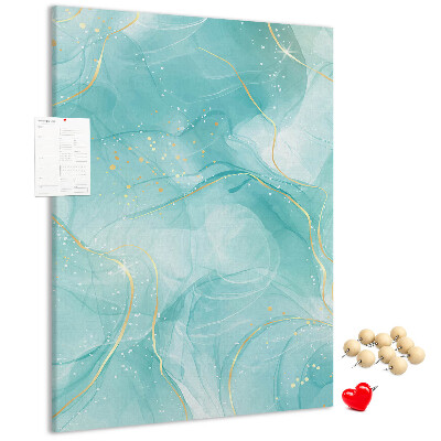 Pizarra de corcho decorativa con diseño de delicadas olas azules y detalles dorados